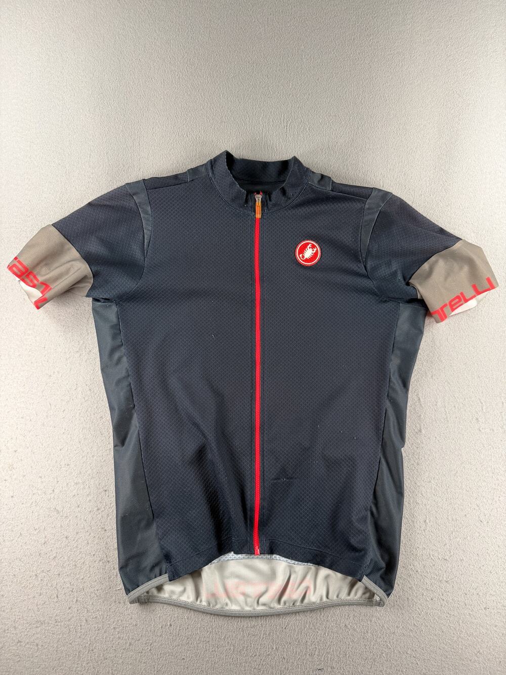 Castelli Men's L Cycling Jersey Black Gray Red Full Zip Short Sleeve Pockets